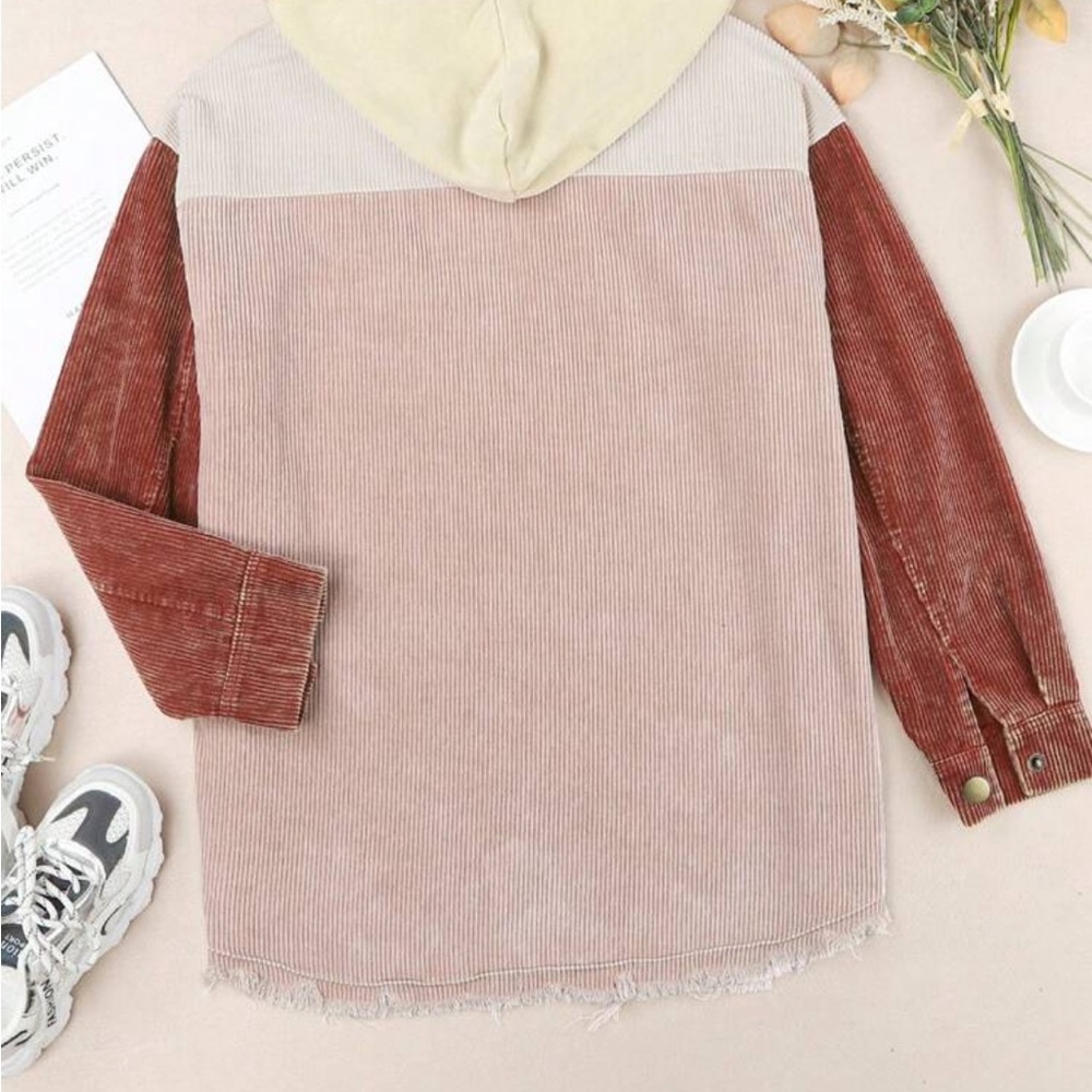 Cozy Corduroy Hoodie Jacket Shacket Button Down Shirt - Picture 4 of 16